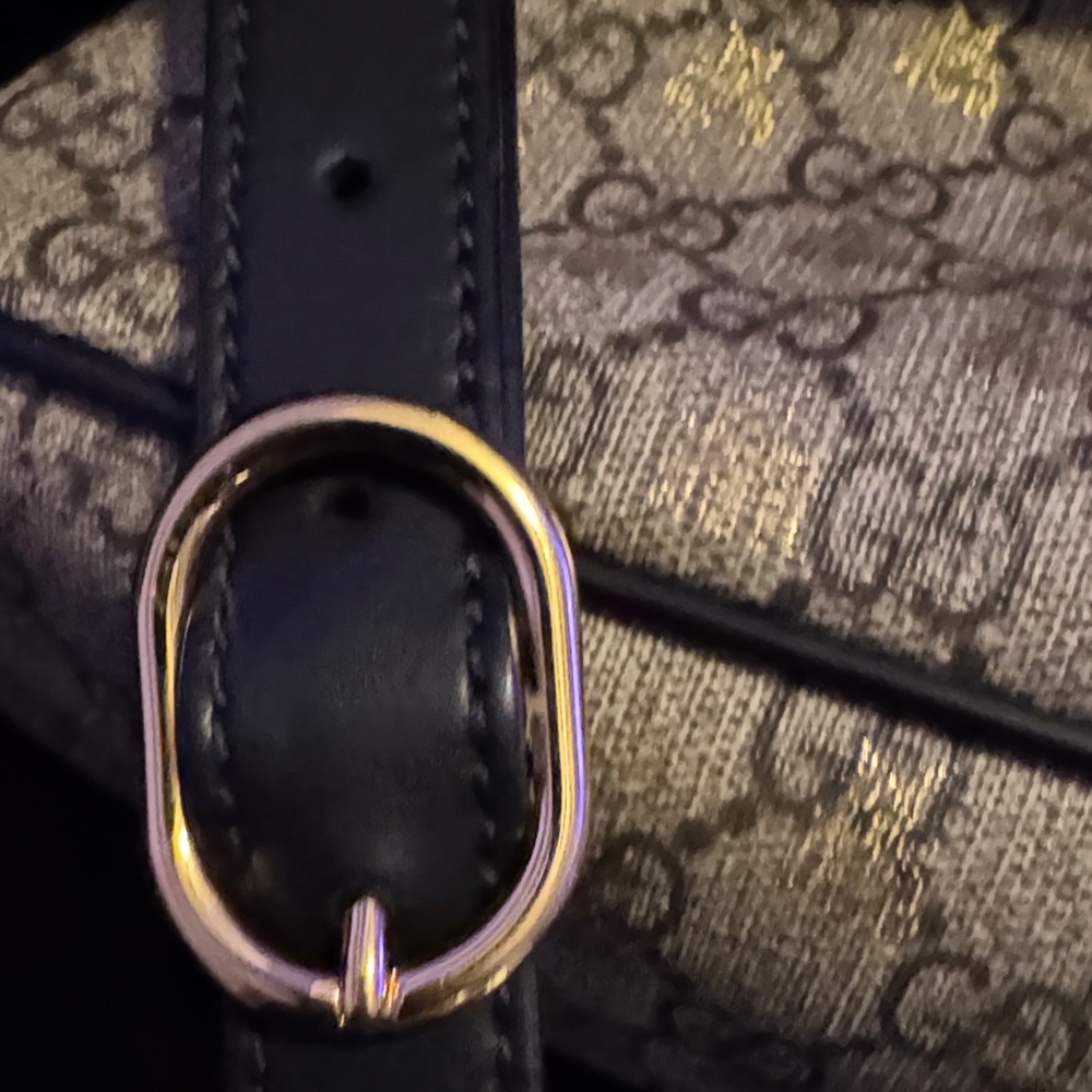 Gucci Black & Gold GG Bee Canvas Tote with Leather Handles - Picture 9 of 9